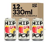 Hip Pop Kombucha, Strawberry & Pineapple, Low Calorie, 100% Natural, Vegan, Branding of Cans May Vary, 12 x 330 ml