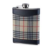 Premier Housewares 508268 Hip Flask Hip Flasks For Men Pocket Flask Flask Alcohol 8oz Hip Flask Mini Hip Flask Stitched Leather Trim Cream Tartan Fabric 14hx10wx3d H14 x W10 x D3cm