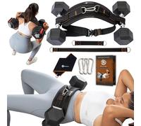 Hip Thrust Belt for Weights, Dumbbells & Kettlebells - Heavy Duty Glute Workout Equipment for Plates up to 300 lbs, with bonus straps for Dips & Squat Belt for Home & Gym