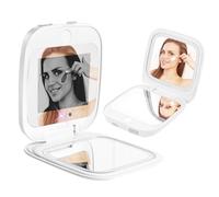 HiPai UV Camera Mirror for Sunscreen Test & SPF Detection, 1x/2x Magnifying Travel Mirror with Dimmable LED Lights, Handheld 2-Sided Portable Makeup Mirror for Handbag/Pocket,White