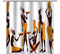 hipaopao African Shower Curtains Afro Women Black Girl Theme Cloth Fabric Shower Curtain Sets Bathroom Decor with Hooks Waterproof Washable 72 x 72 inches Yellow Brown
