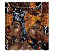 hipaopao Black Girl Shower Curtain African Woman Boho Theme Fabric Shower Curtain Sets Bathroom Decor with Hooks Waterproof Washable 72 x 72 inches Brown