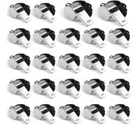 Hipat 24-Pack Stainless Steel Whistles with Lanyards - Loud, Clear Sound for Coaches, Referees, Survival Kits & Outdoor Safety