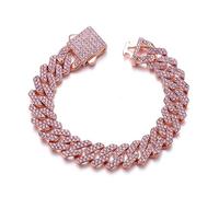 HIPBLING Cuban Link Bracelet for Women Diamond Miami Cuban Bracelet 12mm Pink Crystal Gold Silver Iced Out Bracelets Bling Hip Hop Jewelry for Womens Gift, 8 inch, Alloy Steel, Cubic Zirconia