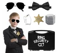 Hipeakboo Ring Bearer Security Wedding Gifts Box Set, Include 1Pcs Sunglasses, Acoustic Earpiece Tube, Security Badge, Wedding Ring Box, Bow Tie for Kids