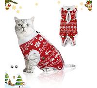 Hipet Cat Surgery Recovery Suit for Abdominal Wounds or Skin Diseases,Substitute E-Collar & Cone,Cat Onesie Anti Licking Pet Surgical Recovery Vest Shirt (S, Christmas)