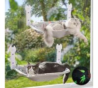 HiPetpy 2 Pack Cat Window Perch, Glow in The Dark Foldable Cat Hammock with Sunken Design & Removable Soft Cover, Breathable Cordless Window Bed for Resting Indoor Kitten (Shallow Perch, 2 Pack - M)