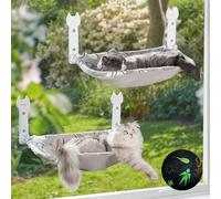 HiPetpy Cat Window Hammock, Glow in The Dark & Reversible Mat, Window Cats Bed with Upgrade Suction Cups Holds Up to 20kg, Foldable & Cordless Cat Window Perch with Sunken Design (Grey, 2 Packs-L)