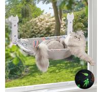 HiPetpy Cat Window Perch, Glow in The Dark Foldable Cat Hammock with Sunken Design & Removable Soft Cover, Breathable Cordless Window Bed for Resting Indoor Kitten (Shallow Perch, 1 Pack - M)