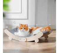 HiPetpy Cooling Cat Bed Hammock with Water Mat, Waterproof Raised Cat Bed Chair with Scratch-Resistant PVC Fabric, Pet Furniture, Couch, Summer Pet Bed for Indoor, Grey