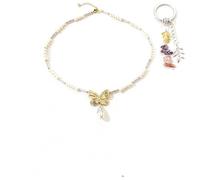 Hiphiprun Genuine Pearl Necklace and Healing Crystal Sets ，Butterfly Pendant Dainty Jewelry with 18 Gold Plated, Women Gift for Birthday Mothers Day Christmas Teacher Lady Valentine's Da