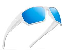 Hiphiprun Merced Floating Polarized Sunglasses for Fishing, Lightweight TPX™ Floating Frames, TAC Lenses, 100% UV Protection (F: Matte White Frame, Blue Ocean Mirror)