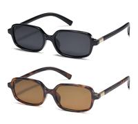 Hiphiprun Rectangle Trendy Small Sunglasses for Women Retro Sun Glasses with Thin Narrow Frame, 90s Y2K Fashion Essential (Black+tortoise Shell,2.1’)