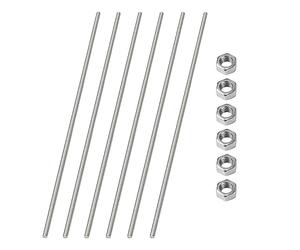 HiPicco M4 x 400mm/16-Inch Fully Threaded Rod & Studs, 304 Stainless Steel Right Hand Threads Rods, M4-0.7 Thread Pitch for Beaded Garden Stake Rods 6 Pack【with Nuts】