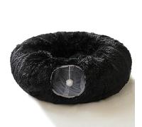 HIPIPET Winter Plush Cat Tunnel With Bed for Indoor Pets, Multifunctional Toys for Small Medium Large Cats (Black)
