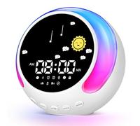 Hipipooo Alarm Clock with Bluetooth, Toddler Sleep Training Clock with Sun & Moon, Sleep Sound Machine, OK to Wake Clock with RGB Night Light & Color Changing Lights Gift for Heavy Sleeper