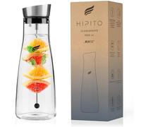 HIPITO Moritz Glass Carafe 1.5 L Premium Water Carafe with Lid Made of Stainless Steel Water Carafe with Fruit Insert Made of Heat-resistant Borosilicate Glass Carafe Glass with Lid with Fruit Skewer