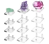 Hipiwe 12 Pack Clear Acrylic Display Three Peg Square Display Easel Holder for Fossil Crystal Mineral Agate Small Collectibles, Small Medium Large