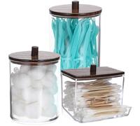 Hipiwe 3 Pack Acrylic Cotton Ball Holder Clear Qtip Holder Bathroom Canister Storage Box with Lid Apothecary Jars Makeup Organizer for Cotton Balls,Swabs,Pads,Brown