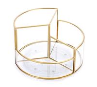 Hipiwe 360 Rotating Makeup Organizer 3-Slot Gold Glass Cosmetic Display Case Round Vanity Storage Holder Dresser Bathroom Organizer for Prefume Makeup Bushes Lipsticks