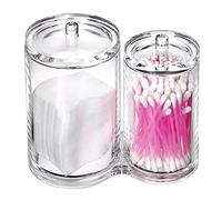 Hipiwe Clear Acrylic Cotton Swab Holder Preminm Quality Round Container Cotton Pad Q-tip Organize Case for Make Up Brush Clear Apothecary Jar, transparent, Two Compartments