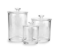 Hipiwe Clear Plastic Apothecary Jars with Lid, Large Size Bathroom Storage Canister Jar Cotton Ball and Swab Organizer Q-Tips Holder, 60-Ounce, 30-Ounce and 15-Ounce, Set of 3