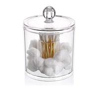 Hipiwe Cotton Ball and Swab Organizer with Lid Apothecary Acrylic Jar Makeup Qtip Organizer Bathroom Storage Canister Jar for Cotton Rounds Pads Q-tips Holder