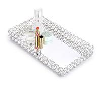 Hipiwe Crystal Cosmetic Makeup Tray - Large Mirrored Vanity Tray Jewelry Trinket Organizer TrayTray Home Decorative Dresser Tray Bathroom Tray