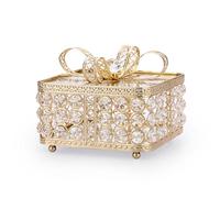 Hipiwe Crystal Mirrored Jewelry Box Gold Treasure Box Bow-knot Keepsake