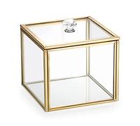 Hipiwe Gold Cotton Swab Holder Glass Metal Qtip Dispenser with Lid Bathroom Canister for Cotton Ball Pads Vanity Desktop Organizer