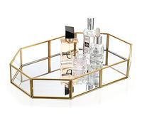 Hipiwe Gold Mirrored Makeup Tray Gold Metal Decorative Jewelry Tray Vanity Cosmetic Perfume Organizer for Dresser, Bathroom, Bedroom,Home Decor (Big)