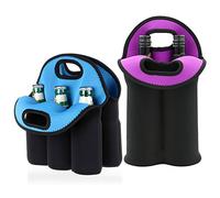 Hipiwe Set of 2 - Insulated Neoprene Wine Carrier Tote Bag + 6 Pack Beer Water Can Carrier Tote Bottle Holder Baby Cooler Bag - Perfect for Travel with Secure Carry Handle