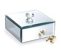 Hipiwe Silver Glass Mirrored Jewelry Box with Crystal Handle Square Trinket Organizer Treasure Chest Case Classic Keepsake Box for Storage Rings Earrings Necklace Bracele (Small, Silver)
