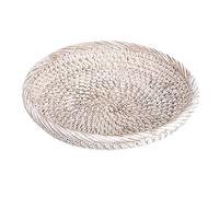 Hipiwe Small Wicker Basket Bowl for Entryway - 7.6" Round Woven Wicker Fruit Serving Tray & Wall Decor - Whitewash