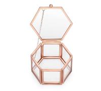 Hipiwe Vintage Glass Jewelry Box - Golden Hexagonal Jewelry Display Organizer Keepsake Box Home Decorative Box Case for Storage Trinket Ring Earring Chest