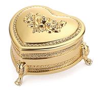 Hipiwe Vintage Metal Jewelry Box with Antique Flower Carved, Small Heart Shape Trinket Organizer Box Earrings Rings Necklace Bracelet Storage Holder, Keepsake Gift Box for Girl and Women