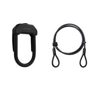 Hiplok DX+ Bike D Lock (15cm x 8.5cm) with a 2m Steel Cable - Black. 3 Keys Included. Sold Secure Powered Gold & Pedal Diamond Bike/Bicycle D Lock