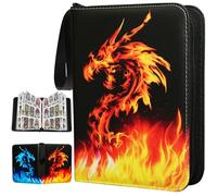 Hipoocok Card Binder with Fire & Ice Dragon Design - 9 Pocket Trading Card Binder with Zipper, 900 Capacity, 50 Double-Sided Pages, 3-Ring Removable, Handle for Game Cards, Sports Cards