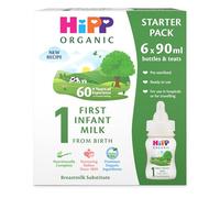 HiPP Organic 1 First Infant Baby Milk Ready to Feed Liquid Formula Starter Pack, From Birth (6 x 90ml bottles)