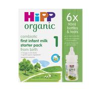 HiPP Organic 1 First Infant Baby Milk Ready to feed liquid formula starter pack, From birth (6 x 90ml bottles)