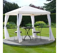 Hipped Roof Metal Gazebo With Showerproof Sunshade Canopy And Side Screens, Beige, 2.5X2.5M