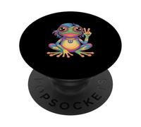 Hippie 1970s 70s colored frog flower power frogs PopSockets Adhesive PopGrip