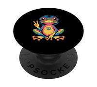 Hippie 1970s 70s colored frog flower power frogs PopSockets Adhesive PopGrip