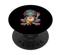 Hippie 1970s 70s colored frog flower power frogs PopSockets Adhesive PopGrip