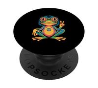 Hippie 1970s 70s colored frog flower power frogs PopSockets Adhesive PopGrip