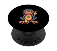 Hippie 1970s 70s colored frog flower power frogs PopSockets Adhesive PopGrip