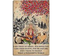 Hippie and I Think to Myself What A Wonderful World Metal Signs Vintage Room Decor Aesthetic Wall Art Tin Sign Gift for Garage Man Cave Bar 8x12 inch