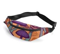 Hippie Art Mushrooms Fanny Packs with Zipper, Personalized Waist Bags with Multiple Pockets, Adjustable Sling Bag for Travel, Waterproof Belt Bag, Crossbody Bags for Unisex