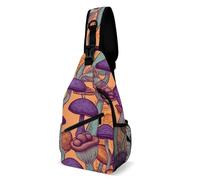 Hippie Art Mushrooms Sling Bag with Rfid Blocking Causal Mens Crossbody Bag Lightweight Chest Pack Large Man Purse Travel Crossbody Backpack Shoulder Sling Backpack for Hiking Running Cycling
