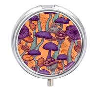 Hippie Art Mushrooms Travel Pill Box Case 3 Compartment Cute Pill Organizer Metal Pill Holder with Mirror Small Medicine Organizer Daily Pill Container for Purse Pocket Portable Meds Box